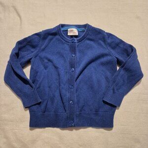 Hanna Andersson girls size 110 or 5 blue cardigan, GUC for fade